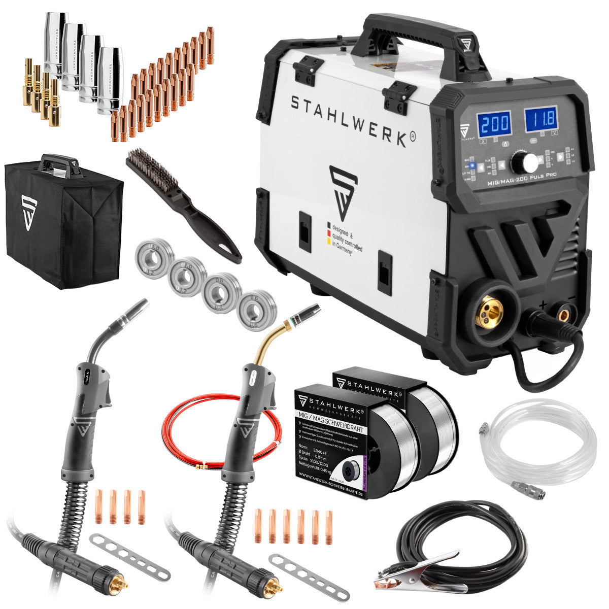 STAHLWERK Schweißgerät MIG MAG 200 Puls Pro IGBT Schutzgas Kombigerät 200 Ampere