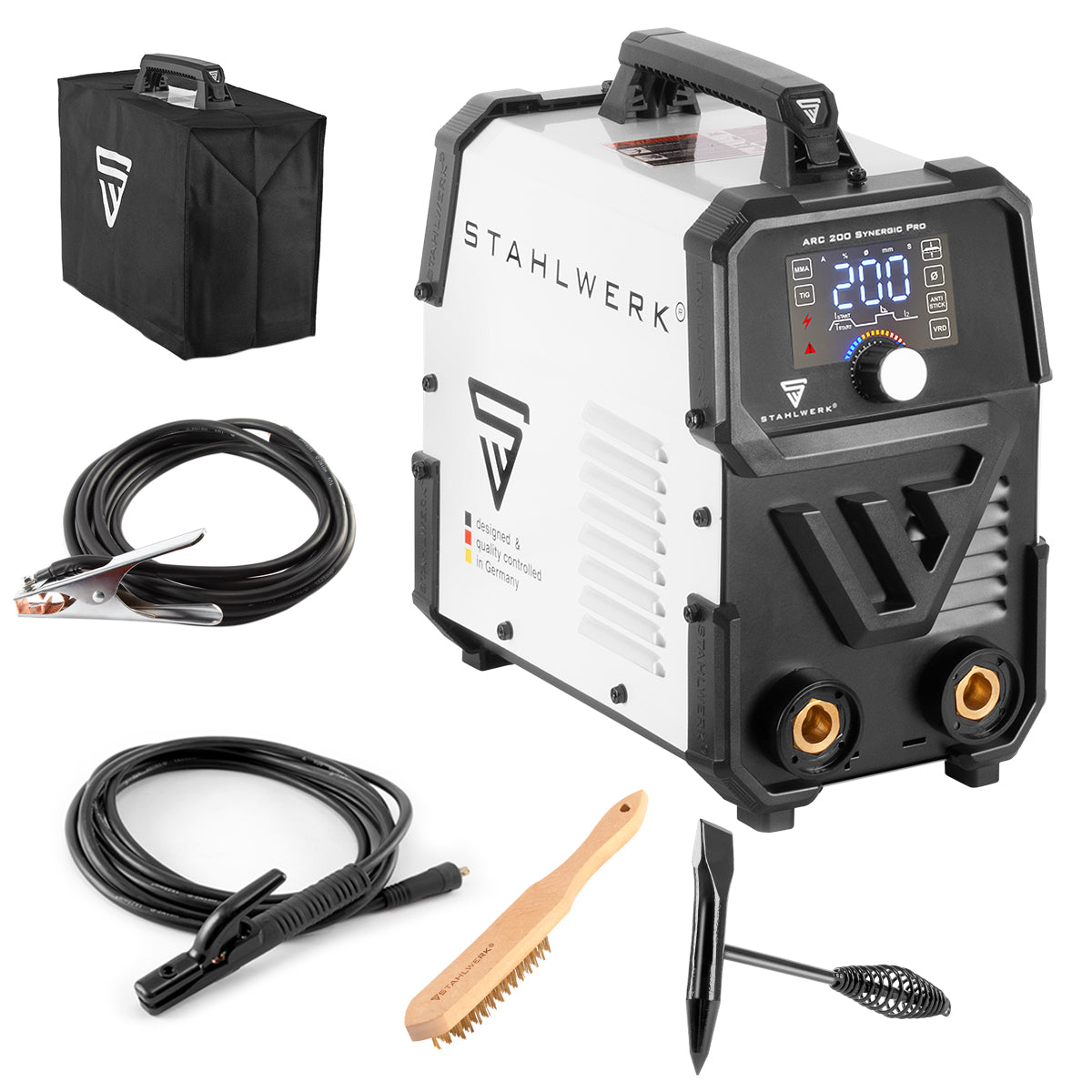 STAHLWERK Schweißgerät ARC 200 Synergic Pro MMA Lift TIG IGBT Inverter 200 A