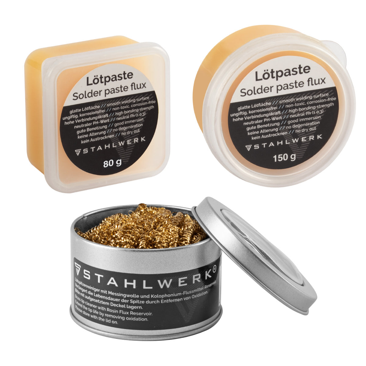 STAHLWERK Lötzubehör Set mit Lötkolbenspitzen-Reiniger, Lötpaste & Lötpaste