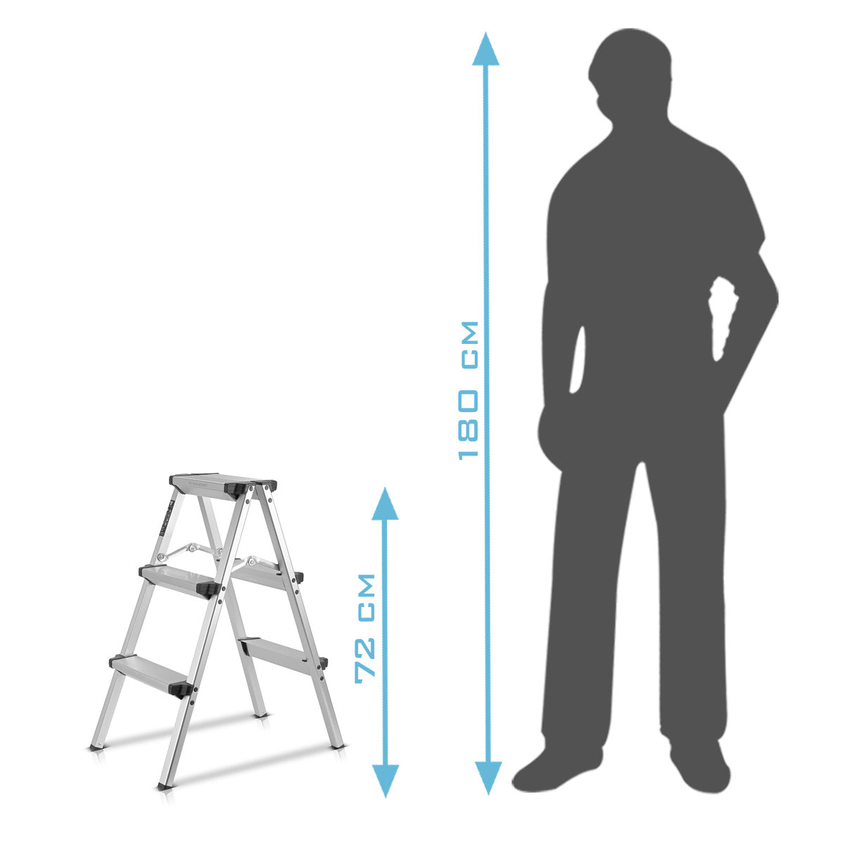 STAHLWERK Alu-Trittleiter ALT-150 ST bis 150 kg, 3 Stufen, Standhöhe 72 cm