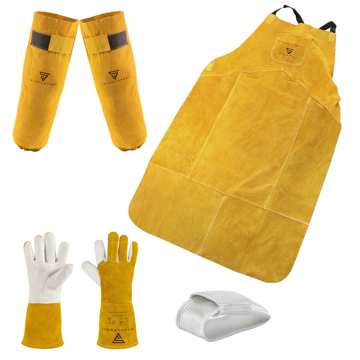 STAHLWERK Schutzkleidung Set Schweißerhandschuhe Armschutz Schürze WIG Finger