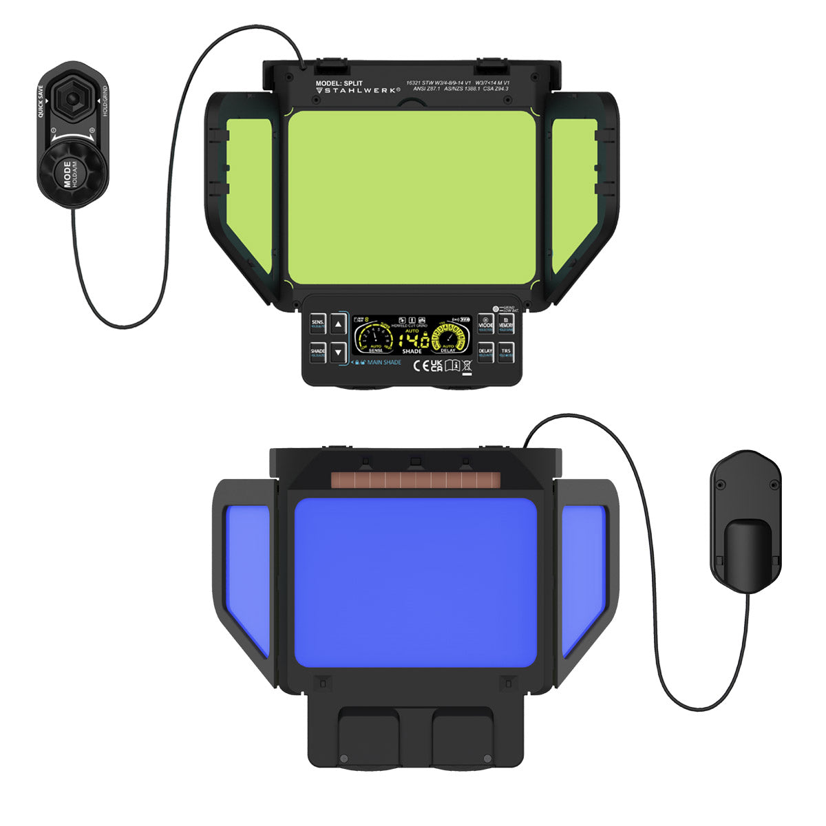 STAHLWERK Automatik-Schweißhelm SPLIT 3-in-1 mit 180° Sichtfeld, LCD-Farbdisplay