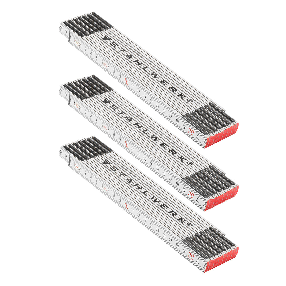 STAHLWERK Zollstock 3er Set 3 Meter präziser Holz-Gliedermaßstab, Meterstab