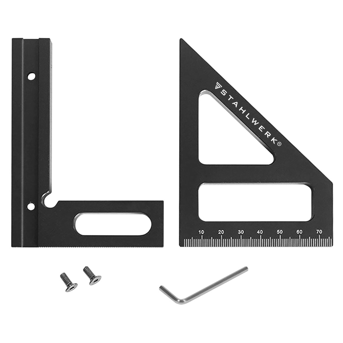 STAHLWERK Gehrungswinkel mit Anschlag 3D-Winkel Gehrungsdreieck Aluminium-Winkel