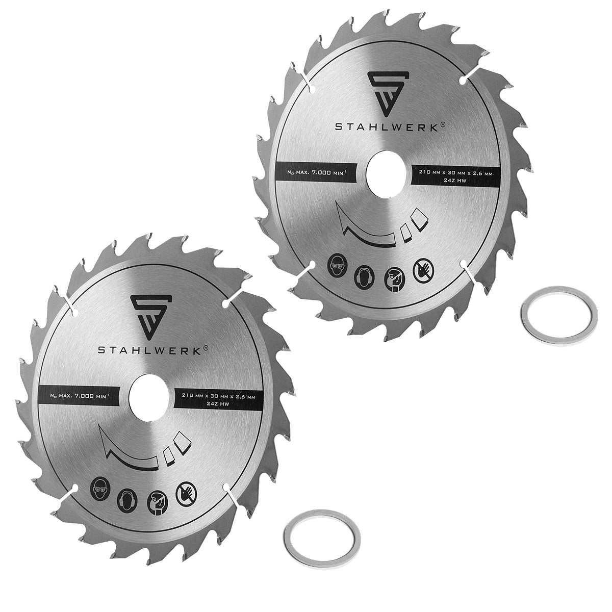 STAHLWERK 2 x Universal Sägeblatt 210 x 2,6 / 30 mm mit 25,4 mm Adapterring